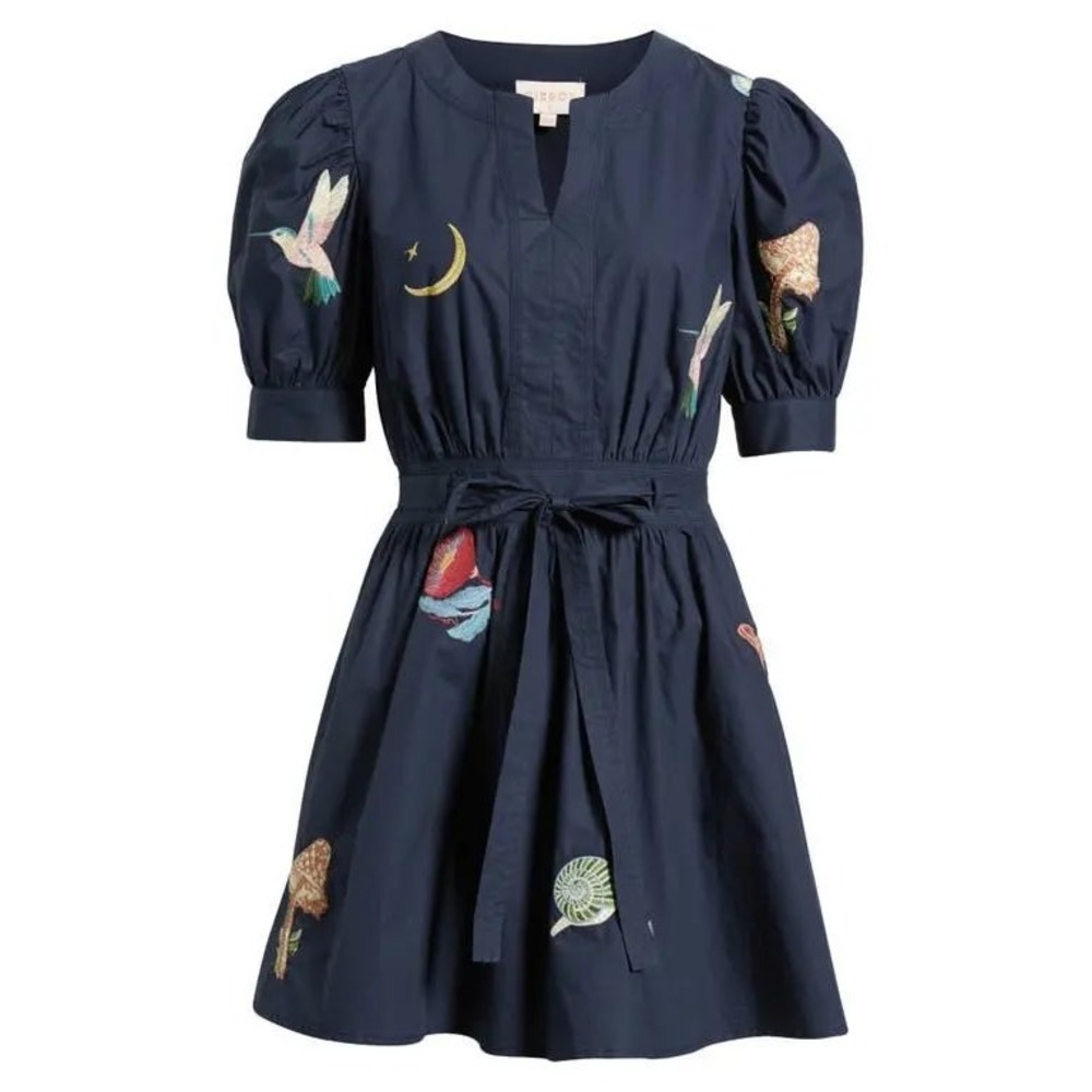 Ciebon Fit and Flare Navy Blue Embroidered Dress XS NEW! $145 - Picture 5 of 16
